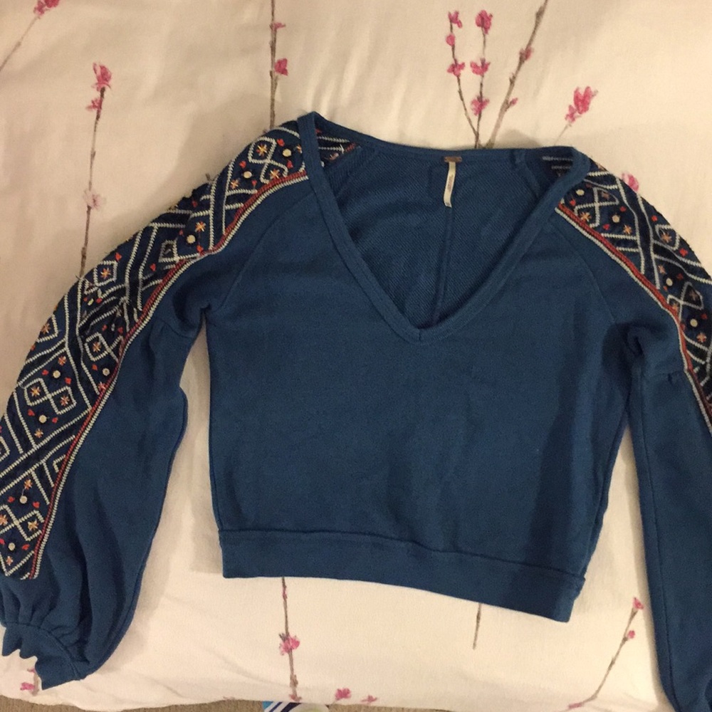 Free People slate blue crop sweatshirt